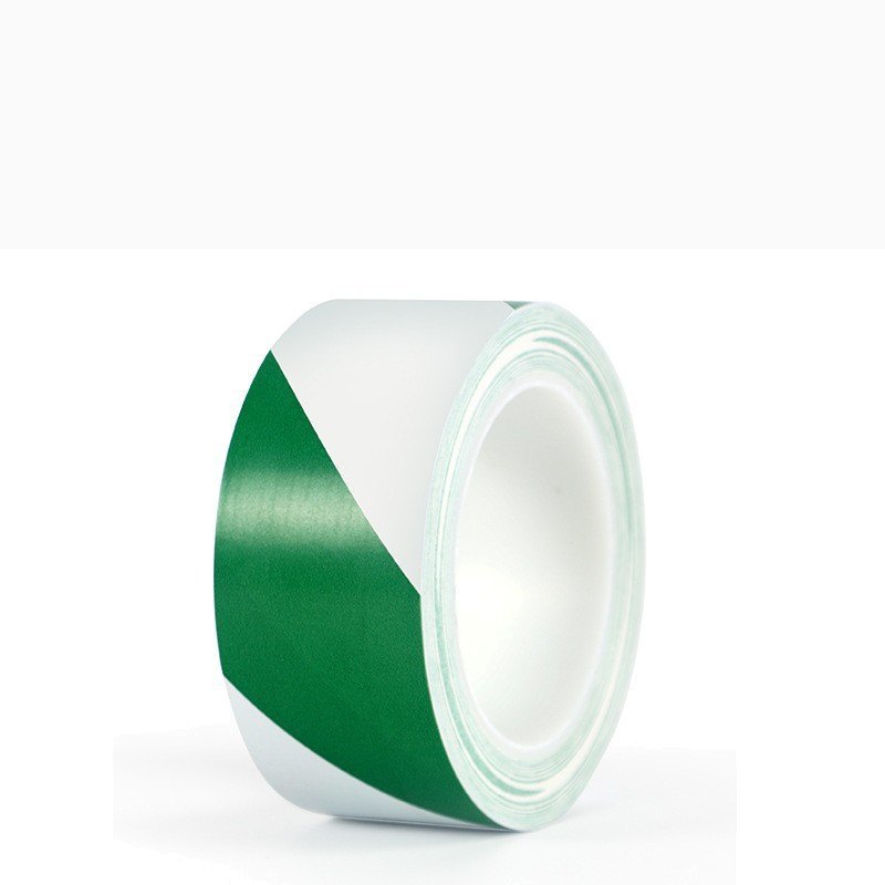 PVC vinyl floor marking tape in green and white diagonal stripe, 0.13 mm