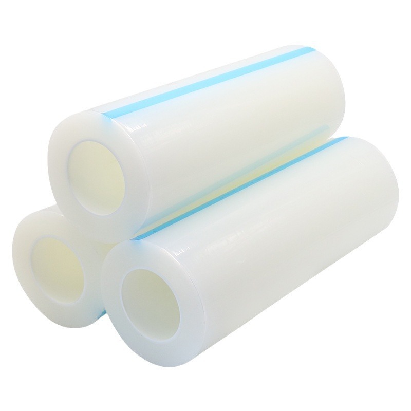 Clear plain PE protective film roll with blue positioning stripe